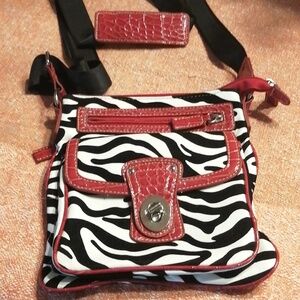 Zebra Print Crossbody Bag with Red Accents